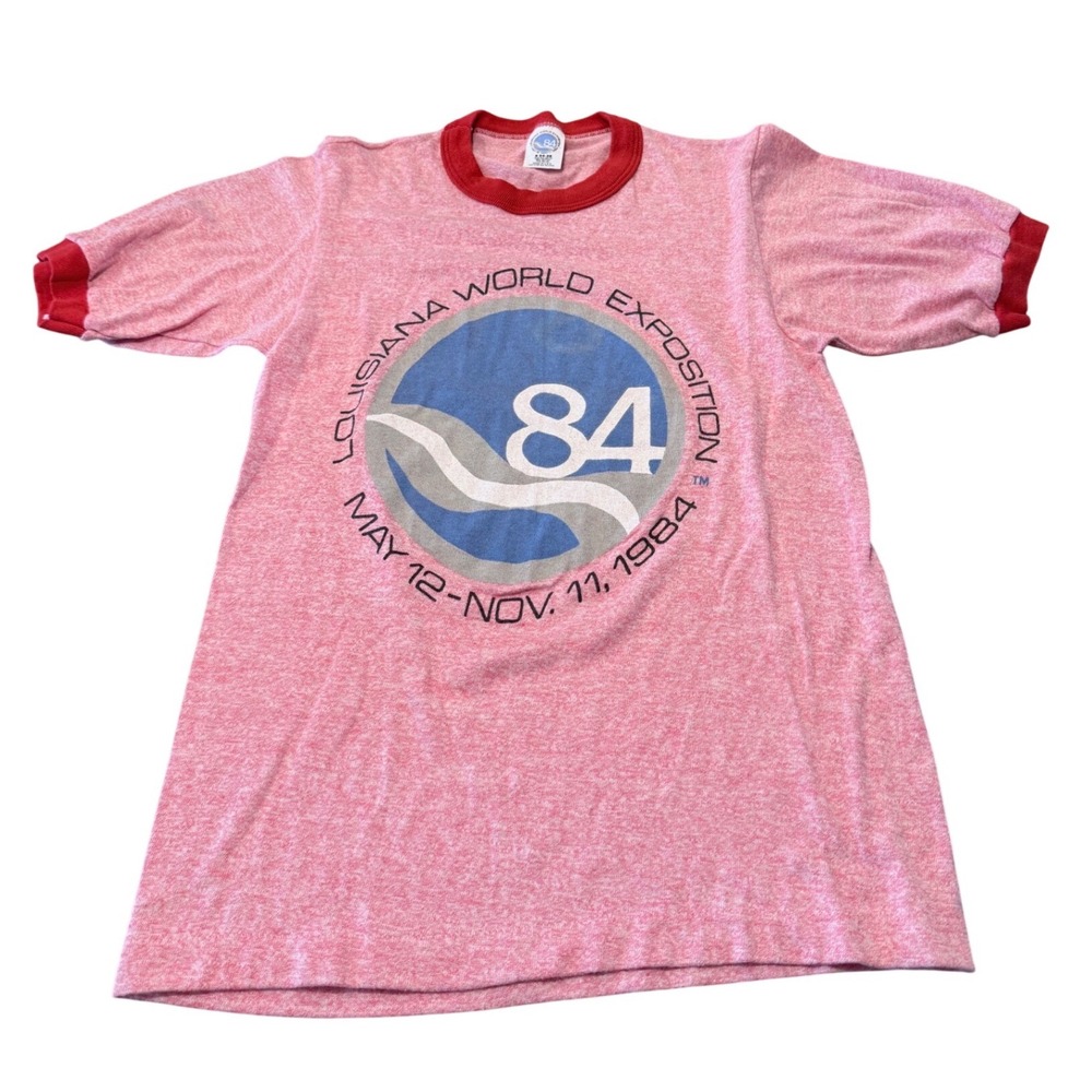 Vintage 1984 Louisiana World Exposition Ringer T-Shirt Pink Red Small USA Made